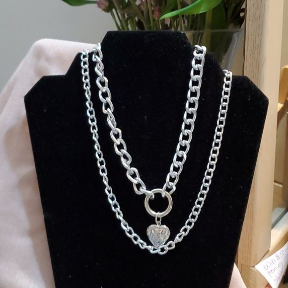 CHUNKY HEART❤ LOCKET DOUBLE CHAIN NECKLACE - Picture 11 of 16